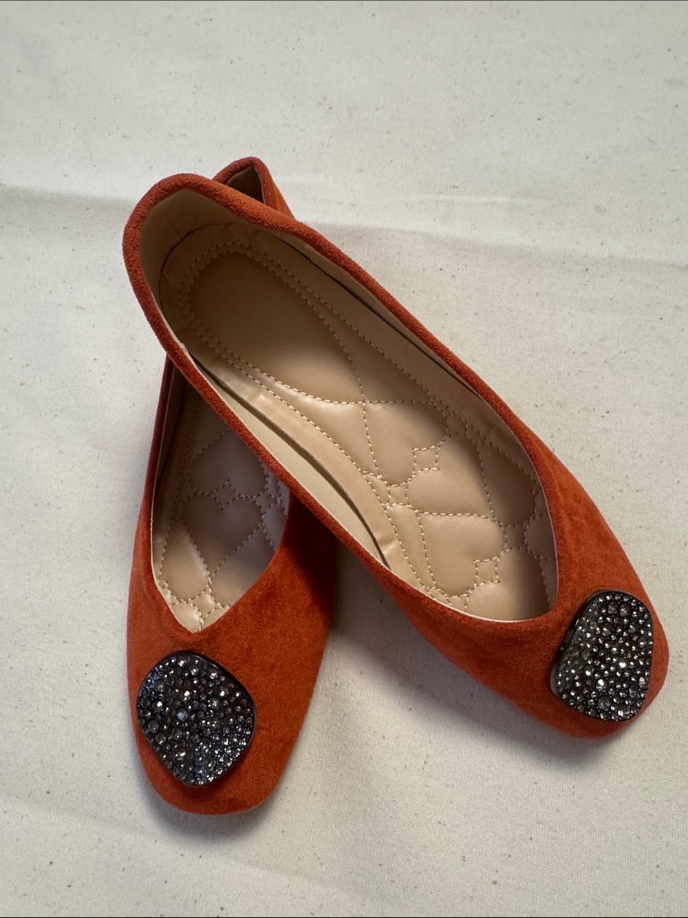 Women's Rust Suede Ballet Flats with Crystal Accent